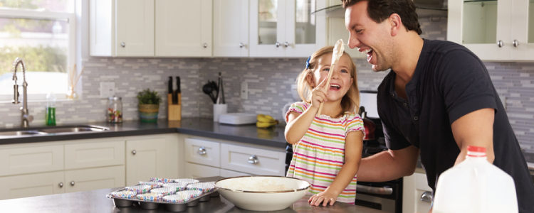 children in kitchen island